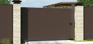 Откатные уличные ворота в алюминиевой раме с заполнением сэндвич-панелями стандартных размеров SLG-S